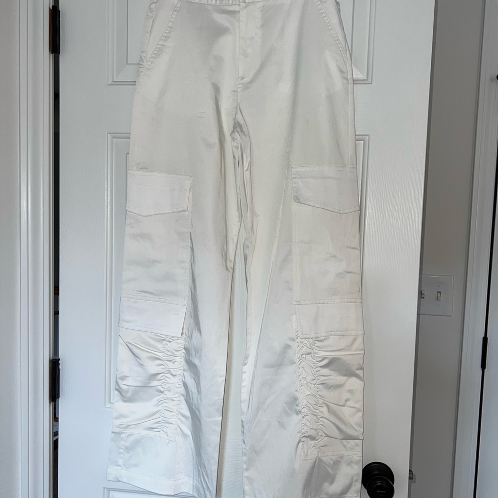Zara White Cargo Pants with Ruched Details